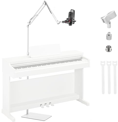 White Microphone-Floor-Stand for Blue Yeti, Nano, Snowball, Solocast,Razer,Logitech USB and XLR Mic,Adjustable Mic Boom Arm Stand with 1/4'' Thread and 3/8 5/8 Adapter, Mic Clip, Cable Ties
