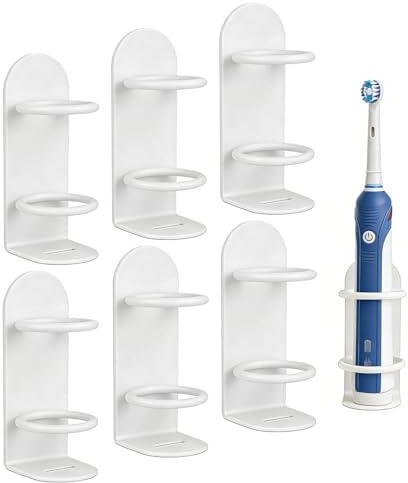 6 Stück Eisen Elektrische Zahnbürstenhalter, Ohne Bohren Elektro Zahnbürsten Halter Wand,Halterung Elektrische, Selbstklebender Zahnbürsten Halterung Weiß für Bad Küche Wohnzimmer