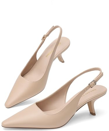 Dream Pairs Chaussures à talons fins pour femmes avec bride arrière - 6 cm de talon bas avec bout pointu, escarpins confortables à bout fermé pour le bureau et les fêtes, Beige neutre, 9