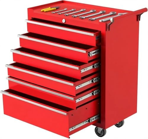 6-Drawer Rolling Tool Chest with Locking System, Portable Tool Storage Cabinet on Wheels, Secure Organizer Tool Box for Garage, Warehouse, Workshop, and Repair Shop, Heavy Duty Mobile Storage Solution