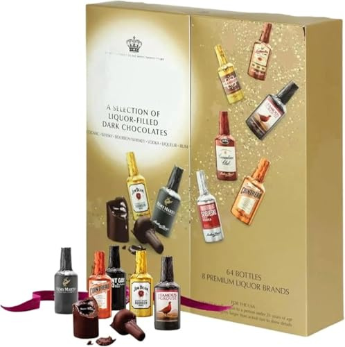 Anthons Bergs Dark Chocolate Assortment with Famous Liqueurs, Cocktails, Coffee, Margarita, Mojito, Irish Coffee - 64 x Chocolate Christmas luxury gift set for men or women Birthday 1000g (1kg)