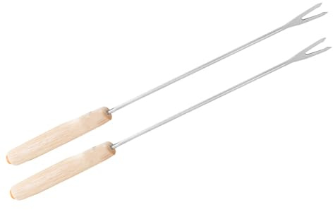 Haofy Edelstahl-Fonduegabeln, 2 Stück, Eichenholzgriff, Käsefondue-Stäbchen, 1,48 Unzen, Leicht, Zum Braten von Chocolate Fountain S‘mores Marshmallows