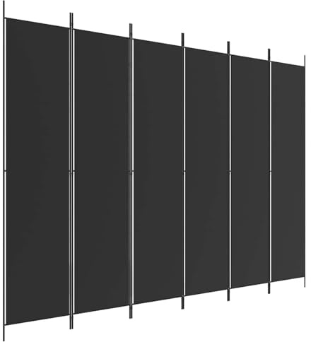 Paravent 6-teilig Schwarz Stoff Raumteiler Klappbar 300x220cm | 100% Polyester, Eisen, 6 Panele, je 46,5x198cm, Privatsphäre, Lichtschutz, Wohnzimmer, Schlafzimmer, platzsparend