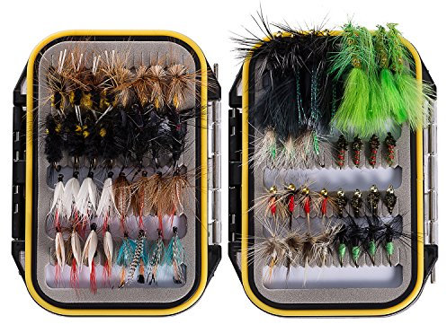 Bassdash Fliegenfischen Fliegen Set Forellenbarschangeln mit Fliegenbox, 36/64/72/76/80 / 96Stk. Mit Trockenfliegen/Nassfliegen, Nymphen, Streamers, Popper
