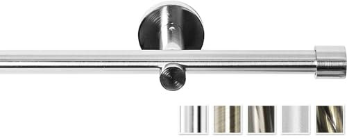 Rollmayer glänzend metall Gardinenstange Ø 16mm Rohr, Edelstahl für Ösenvorhang, Gardinen (Crux 160cm lang, Edelstahl, 1-läufig) modern Vorhangstange Ohne Ringe!
