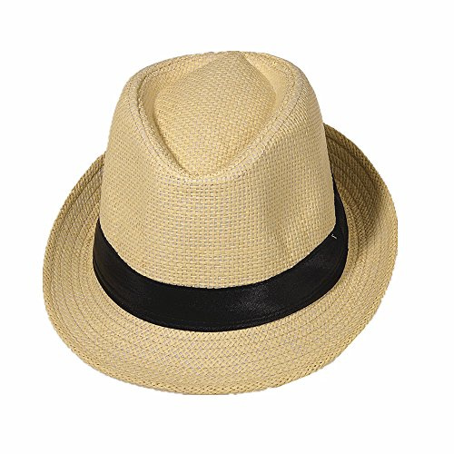 Miobo Strohhut, Fedora für Herren, Damen, Kinder, Trilby-Design, Sonnenschutz 60-Strohhut-Beige