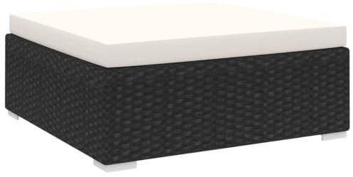 vidaXL Fußhocker mit Kissen 1 STK. Gartenmöbel Lounge Möbel Fuss Hocker Schemel Fußablage Fußbank Gartenhocker Poly Rattan Schwarz 70x70x26cm