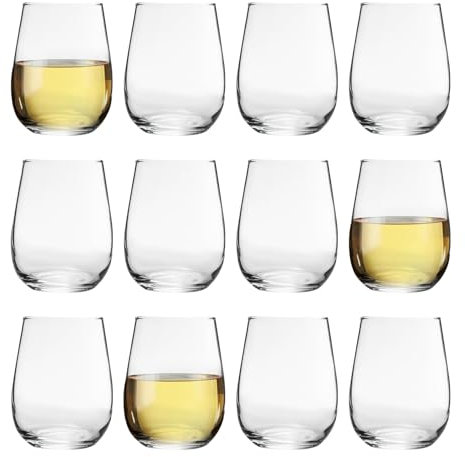 Argon Tableware Stemless Wine Glasses Set of 12-360ml - Corto Collection - Medium Wine Glasses Dishwasher Safe Red Wine White Wine Glasses Set for Restaurant, Hen Party, Celebrations