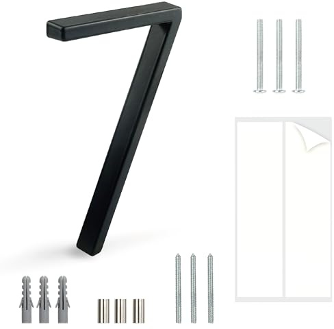 HASWARE Schwebendes Hausnummernschild: 5 Zoll (12cm) modernes Türschild – auffällig für Straßennummern (7, Schwarz)
