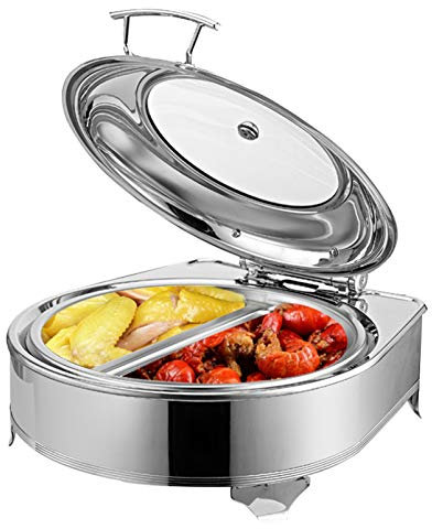 Chafing Dish Elettrico, Scaldavivande Contenitore Scalda Cibo Acciaio Inox Chafing Dish da Tavolo con Coperchio in Vetro a Vista - Mantenere il Cibo in Caldo, 400W