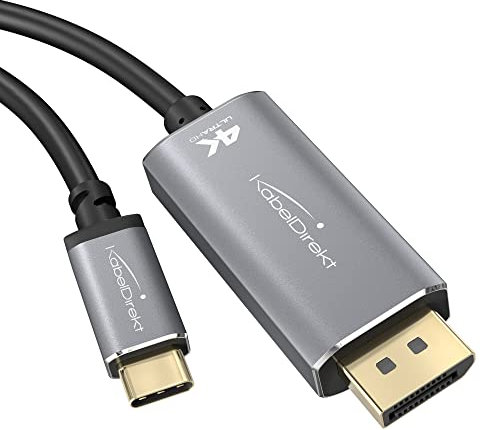 KabelDirekt Adattatore e cavo USB-C a DisplayPort, 2 m, fino a 4K/2160p a 60 Hz – per collegare portatili, smartphone e tablet a grandi schermi – DP, Thunderbolt 3/USB-C 3.1