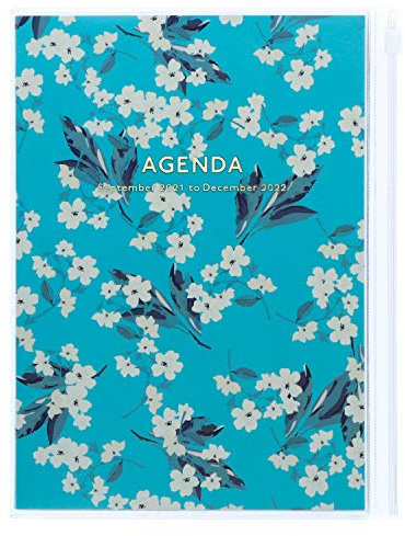 MARK'S 2021/2022 Taschenkalender A5 vertikal, Flower Pattern // Turqoise: Von September 2021 bis Dezember 2022