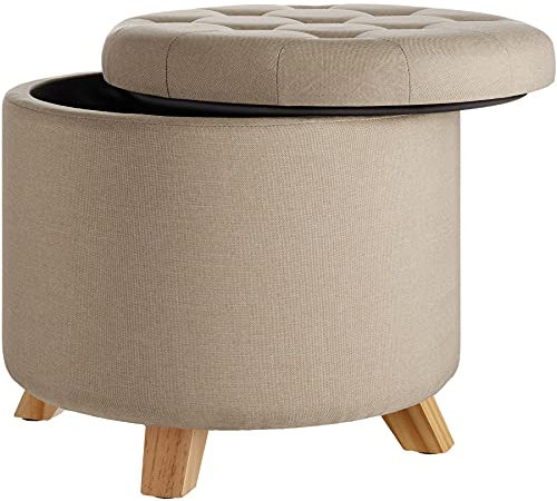 tectake® Hocker mit Stauraum, Sitzhocker mit Stauraum, Aufbewahrungsbox mit Deckel, Fußhocker, Hocker rund, Hocker Holz Beine, als Sitzbank Flur, im Wohnzimmer oder Schlafzimmer - Sand