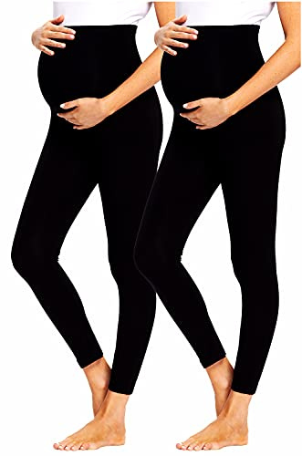 JMITHA Umstandsleggings 2er Pack Leggings Lange Umstandshose Baumwolle Stretch Dünn Blickdichte Schwangerschaft Hosen Leggings Jogginghose Freizeithose für Schwangere (2 Stück/Schwarz, XL)