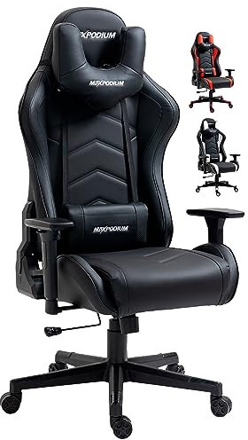 MaxPodium Tactical Gaming Stuhl - Extra Breit 150kg Belastbarkeit- Ergonomischer Bürostuhl - Hohenverstellbar, 3D anpassbare Armlehnen, Rückenlehne neigbar bis 180°, Wippfunktion (Schwarz)