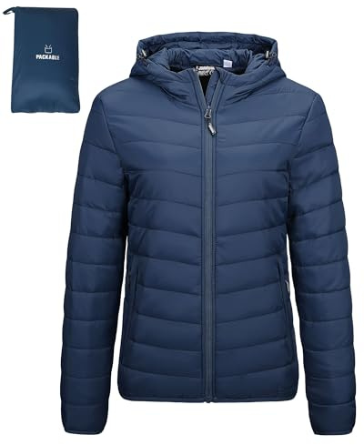 Outdoor Ventures Women's Packable Hooded Puffer Jacket Quilted Jacket | Water resistant, Windproof, Lightweight, Machine Washable, Soft, Warm, 3 Pockets, for Outdoor Hiking Traveling