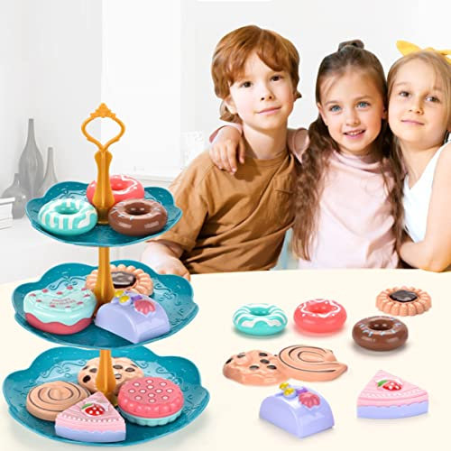 KARLOR Kinderküche Spielzeug, Mädchen Tee Service küchenspielzeug Nachtisch Set,Mit Dessert Gestell Keks Torte Kuchen Krapfen Muffin für Kinderrollenspiele Kinder Spielküche Prinzessin Tee Set