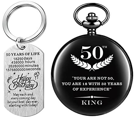 Inspirierende Taschenuhr mit Kette für 13/16/18/21/30/40/50/60 Geburtstagsgeschenke Geburtstag Andenken Geschenke mit Geschenkbox, 50.