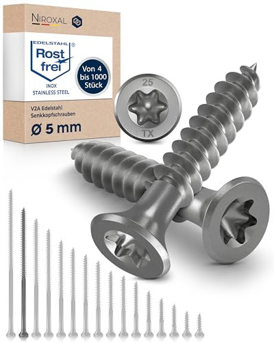 Tornillos de madera Torx de acero inoxidable V2A 5x100 cm tornillos para aglomerado para madera rosca parcial 5 mm de grosor 100 mm de largo 25 tornillos de acero inoxidable madera A2 sin corrosión