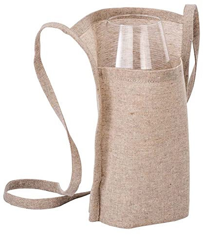 10 (dieci) pezzi Porta bicchiere 18x22x10 da degustazione in cotone riciclato da 150 g/m2, con tracolla da 90 cm. (Ecrù)