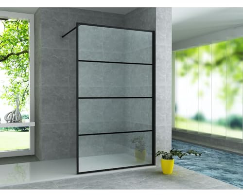 ALONI Walk In Dusche 80x200 cm - Duschwand mit schwarz mattem Rahmen und Leisten, Klarglas Duschabtrennung, 8 mm ESG Sicherheitsglas mit Nano-Beschichtung, begehbare Glaswand