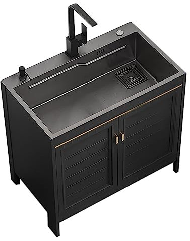 Freistehende Einzelbecken-Spüle Spüle Mit Unterschrankmit Wasserhahn Lagerregale Abflussbrett Edelstahl-Handwaschbecken Outdoor Garage Garten Küche Camping Keller Spülschrank (Size : 75x45x80cm)