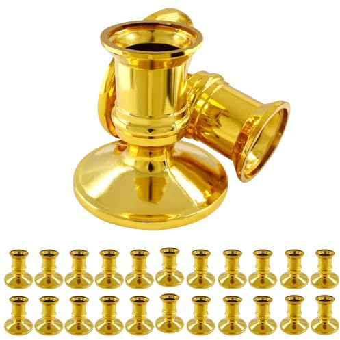 Waziaqoc 24Pcs Gold Taper Candle Holders, Plastic