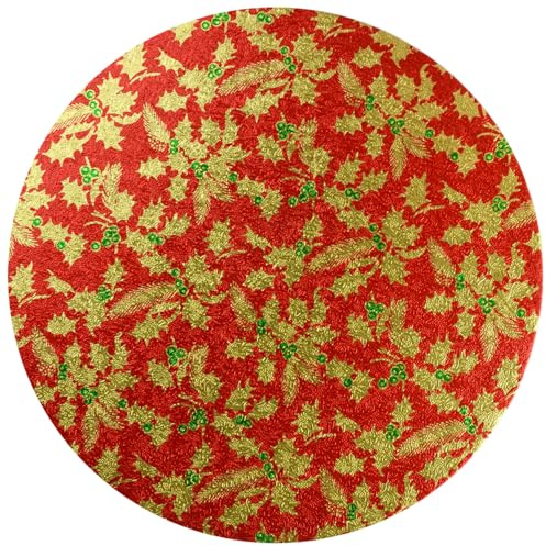 Culpitt Christmas Cake Boards, Classic Gold and Red Holy Design On A Red 12mm Drum for Festive Treats 8 Round - 5 Pack