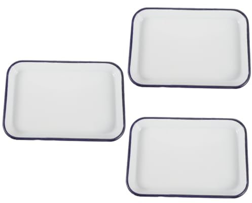 HOMSFOU 3pcs Enamel Pie Pan Set - Ceramic Baking Tray, Lasagna Pan, Rectangular Cookware, Pizza Tray, Chinese Style Dinner Plate - White