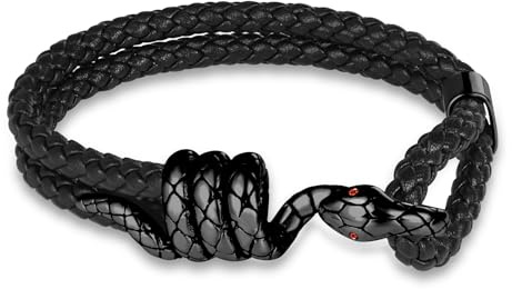 INFINIONLY Herren Mehrschichtiges Geflochtenes Leder Armband Fashion Edelstahl Snake Armbänder für Jungen mit Edelstahl Schlangen Haken Schnalle