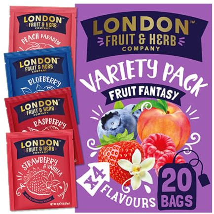 London Fruit & Herb Company Fruit Fantasy Variety Pack - 4 Fruity Flavours, Herbal Tea Bags Bulk, Perfect for Iced Tea - (Pack of 6)