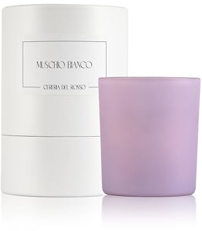 Candela Profumata Fragranza Muschio Bianco - Vaso Lilla 350 gr - Linea Design - 100% Cera Naturale - Cereria del Rosso (Lilla)