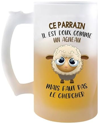 Planetee Chope Ce Parrain Doux comme un Agneau | Verre à bière Pinte Famille Prénom Cadeau Anniversaire Noël Humour