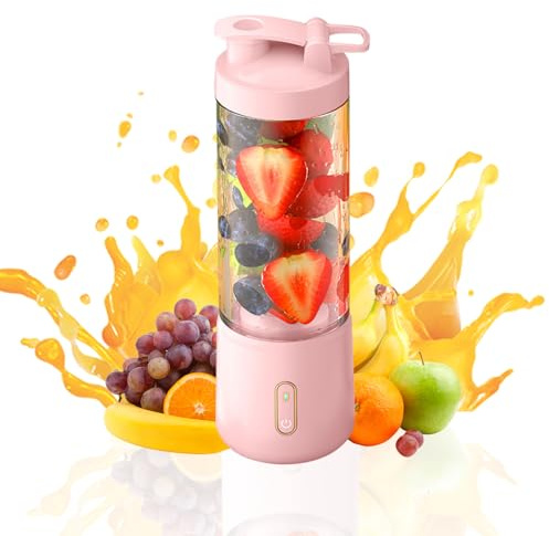 Mini Blend Smoothie Maker to go Trinkbecher,500ml Tragbarer Mixer Juicer Elektrischer Saftmixer mit 12 Edelstahlklingen Standmixer,USB Wiederaufladbarer Blender Smoothie Makers für Saft Maker (Rosa)