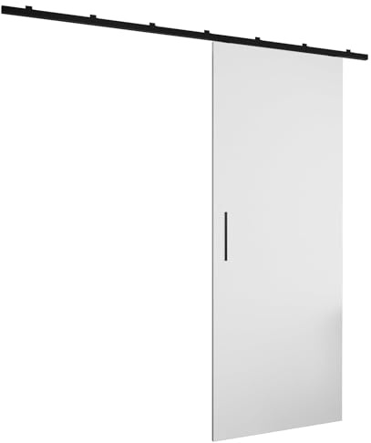 ABIKSMEBLE Zonda I Kit de Porte Coulissante avec Rail - Système de Porte Coulissante Intérieur Suspendu - Quincaillerie pour Portail - Fabriqué en Panneau Stratifié Solide - 204x90 cm - Blanc