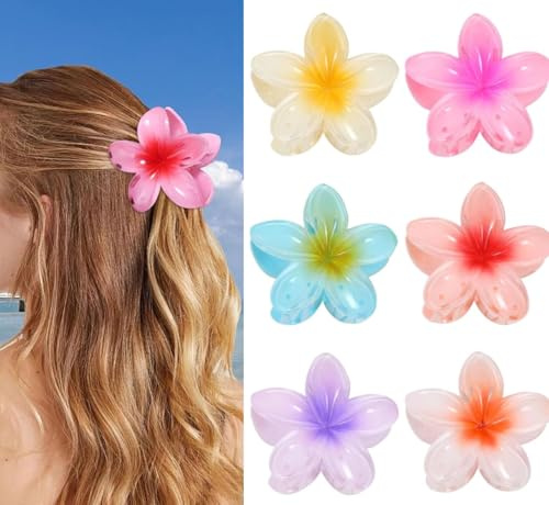 Apprise Deals Lot de 6 pinces à cheveux en forme de fleur antidérapantes pour cheveux épais - Pince hawaïenne à forte tenue pour cheveux moyens et épais - Pour femmes et filles