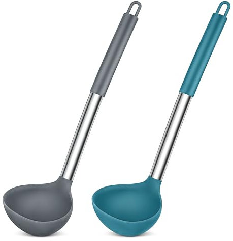 Herogo Schöpflöffel, 2 Stück Silikon Suppenkelle Set, 31 cm Schöpflöffel mit Edelstahl Griff, Groß Löffel für Suppen Servieren, Hitzebeständigkeit & Antihaft, Leicht zu reinigen