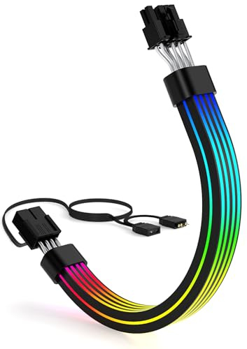 Sirlyr Cable PCIE de 8 Pines, 8 (6+2) Pines RGB PSU Cables Extension - Addressable 5V3Pin ARGB Decor Glass Side Panel PC Build for RTX 3060 4060 4070 Radeon RX 6600 580 Graphics Card Power Supply