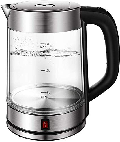 Bouilloire électrique en verre à haute teneur en borosilicate, bouilloire à eau écologique de 1,7 L avec LED éclairée, sans BPA, chaudière à eau sans fil avec fond de couvercle intérieur en acier i