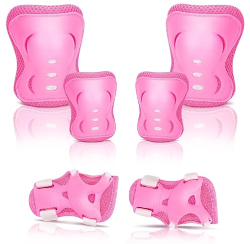 Knäskydd för barn skyddsutrustning set – knädynor, armbågsskydd och handledsskydd för flickor, pojkar, skridskoåkning, skateboard, skoter, cykel, cykling, rullskridskor, BMX (rosa)