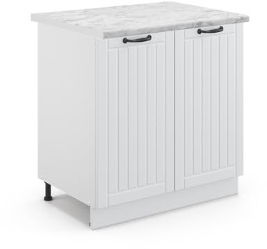 Vicco Meuble Bas sous-évier Fame-Line, Blanc Campagne, 80cm, PT Marbre, à Combiner avec d'autres modules de la série Fame-Line