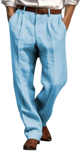 Leinenhose Herren Lang Sommerhose Herren Weit Leinenhose Herren Elegant Jogginghose Herren Leinen Relaxed Fit Freizeithose Herren Leicht Leinenhosen Herren Anzug Loose Fit