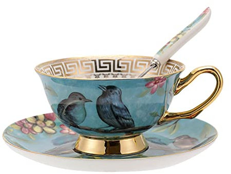 sjdoPulse Ensemble De Tasses Et Soucoupes De Luxe, Style Européen, Tasse À Café en Céramique, Tasse À Thé Noire Exquise, Service À Thé Anglais Rétro