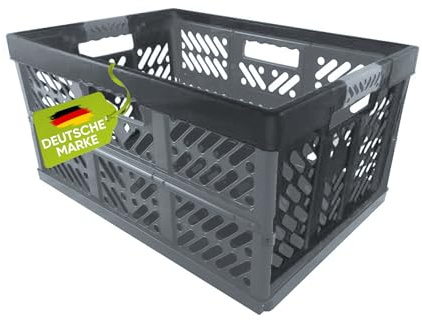 Robust professionell – hopfällbar låda 45 l till 50 kg – hopfällbar låda, låda, korg för förvaring, transport – silver