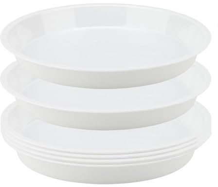 Senda Lot de 6 soucoupes rondes en plastique pour intérieur et extérieur (blanc, 16 cm)