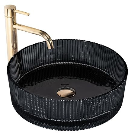 Rea Lavabo da appoggio Ingrid Black Lavandino Bagno 395 x 395 x 120 mm in Vetro (Nero)