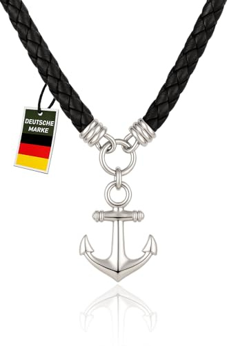 David Galvani Premium Herren Lederkette mit Ankeranhänger aus Edelstahl – Maritimer Schmuck für Männer – Verstellbare, langlebige Halskette – Perfekte Geschenkidee in eleganter Geschenkbox