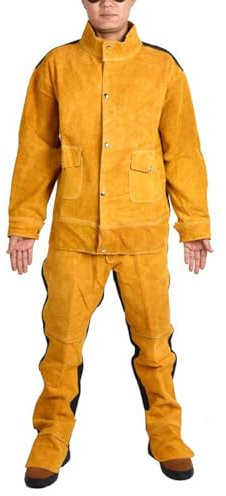 DSQIANG Cowhide Welding Jacket Pant Suit Für Männer, Lederschweißeranzug Für Schwere Aufgaben, Jacke Und Hose Inbegriffen, Hitze- Und Flammenbeständig(L)