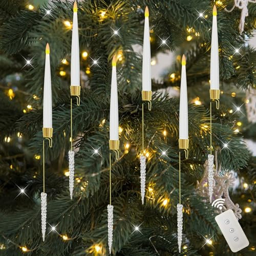 GZWY Weihnachtsbaumkerzen mit Fernbedienung, 6er Lichterkette Weihnachtsbaum LED Kerzen für Christbaumschmuck, Weihnachtsdeko Innen Flackernde Flammenlose Kegelkerzen für Weihnachtsbaumdeko (C)
