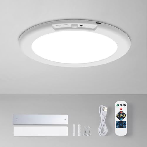 Leselux Motion Sensor Ceiling Light, 7.5 Battery Operated Sensor Light Indoor, 250LM 3 Colors Dimmable Ceiling Lights with Remote Control, Wireless Wall Lights for Garage Toilet Hallway
